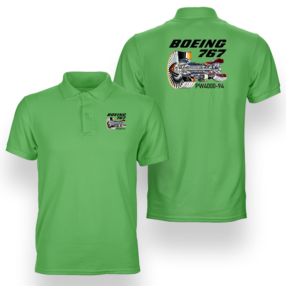 Boeing 767 Engine (PW4000-94) Designed Double Side Polo T-Shirts