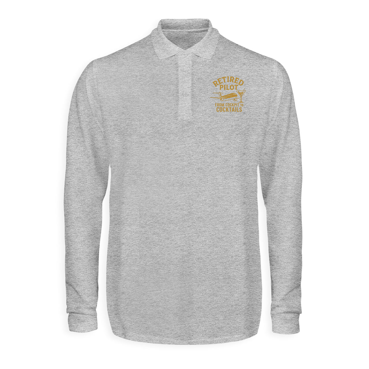 Retired Pilot & Coctails Designed Long Sleeve Polo T-Shirts