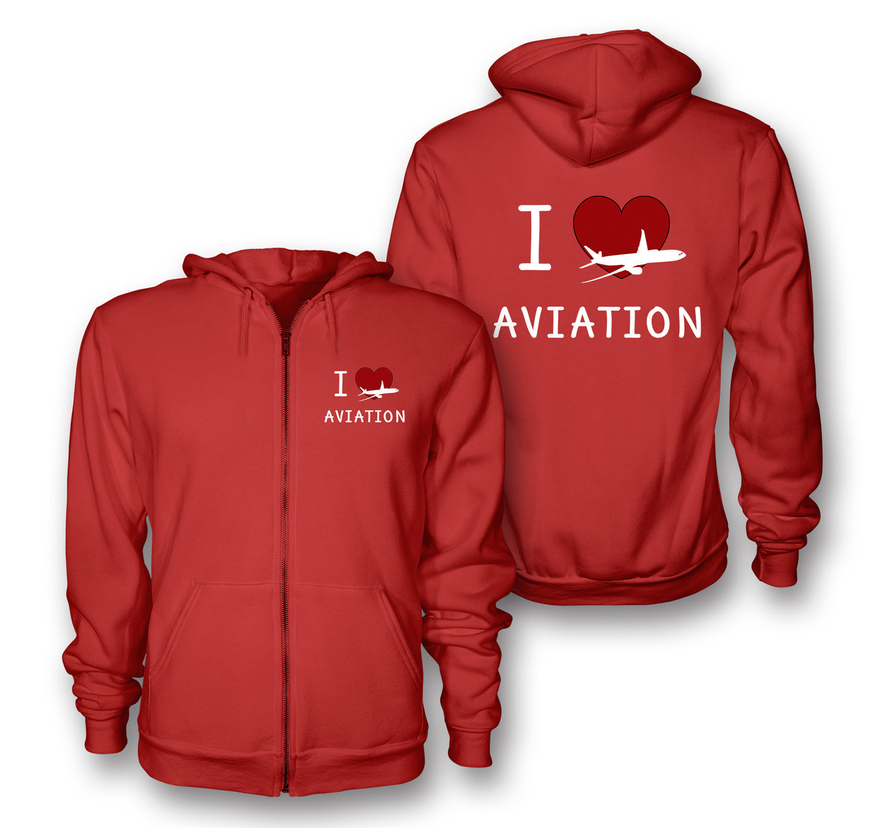I Love Aviation Designed Zipped Hoodies