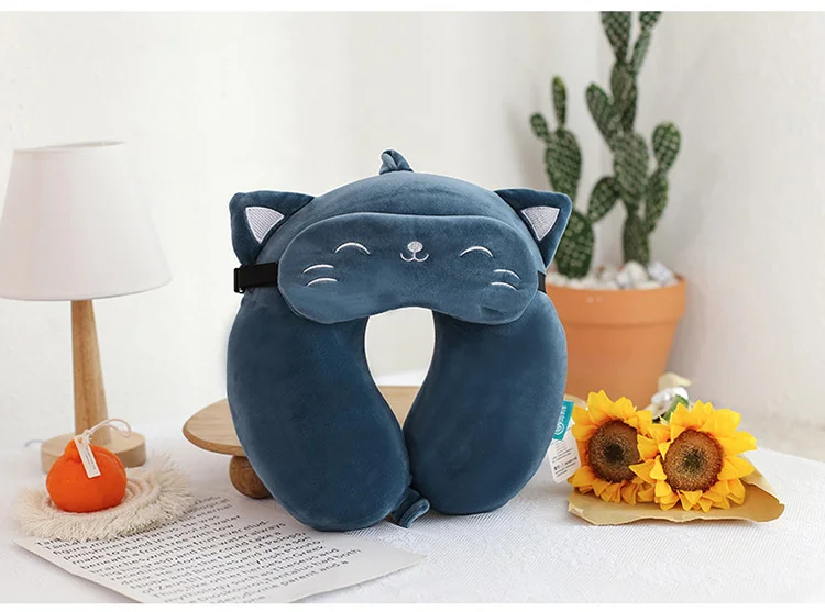 Cartoon U-Shaped Memory Cotton Neck Pillow: Soft Travel Headrest