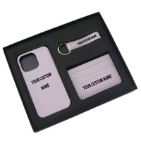 Thumbnail for Your Custom Name Design Pebble Leather Phone Case For iPhone Keychain Card Holder Business Gift Set