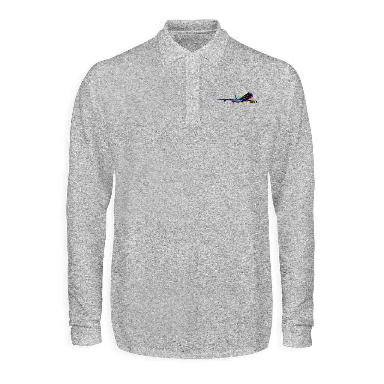 Multicolor Airplane Designed Long Sleeve Polo T-Shirts