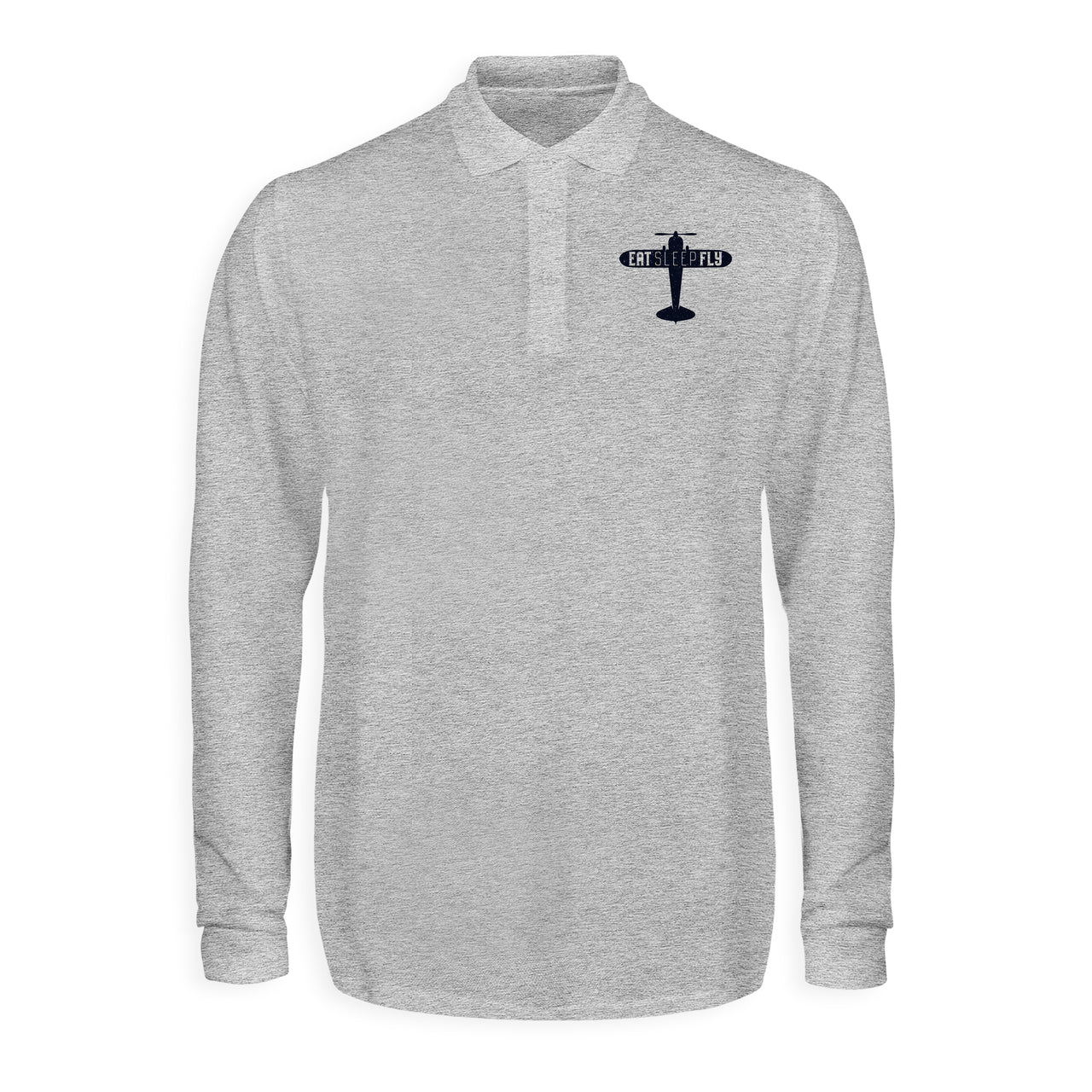 Eat Sleep Fly & Propeller Designed Long Sleeve Polo T-Shirts