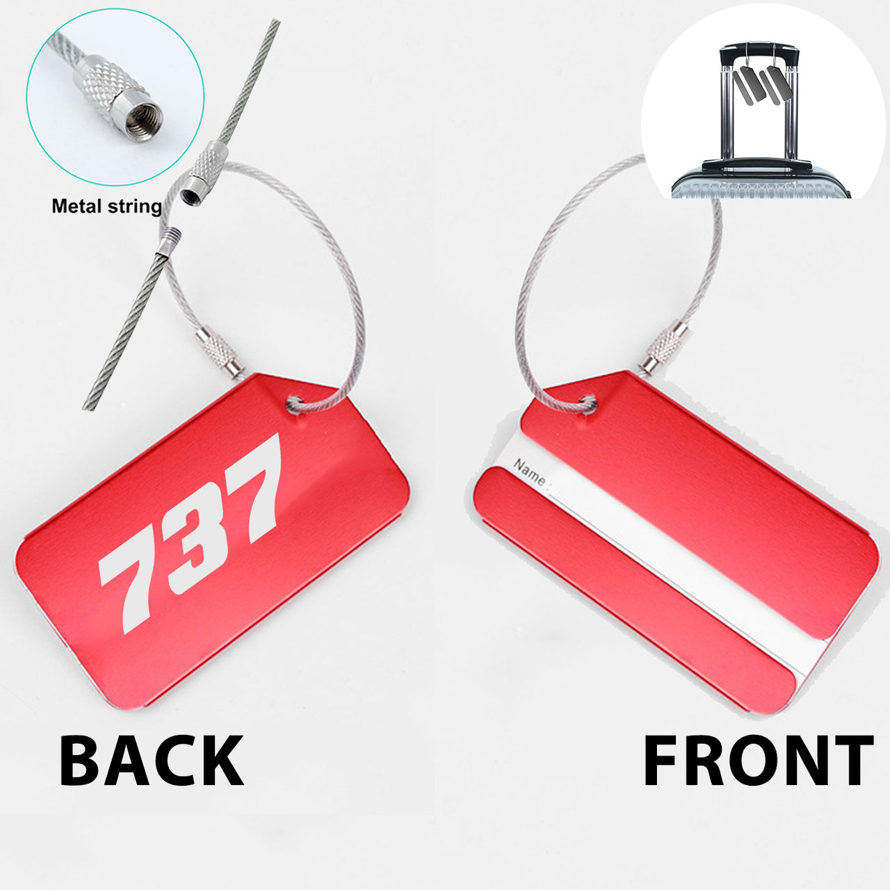 737 Flat Text Designed Fashion Metal Luggage Tags