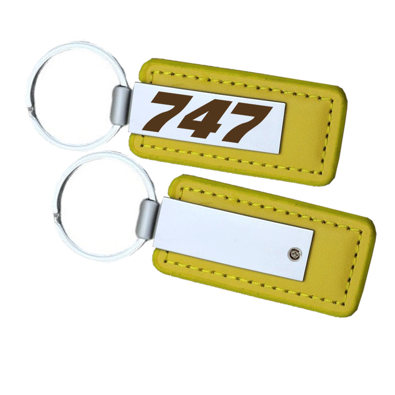 747 Flat Text Faux Leather Key Chains