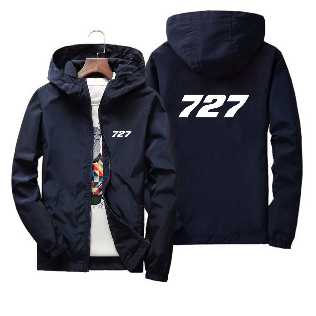 727 Flat Text Designed Thin Windbreaker Jackets