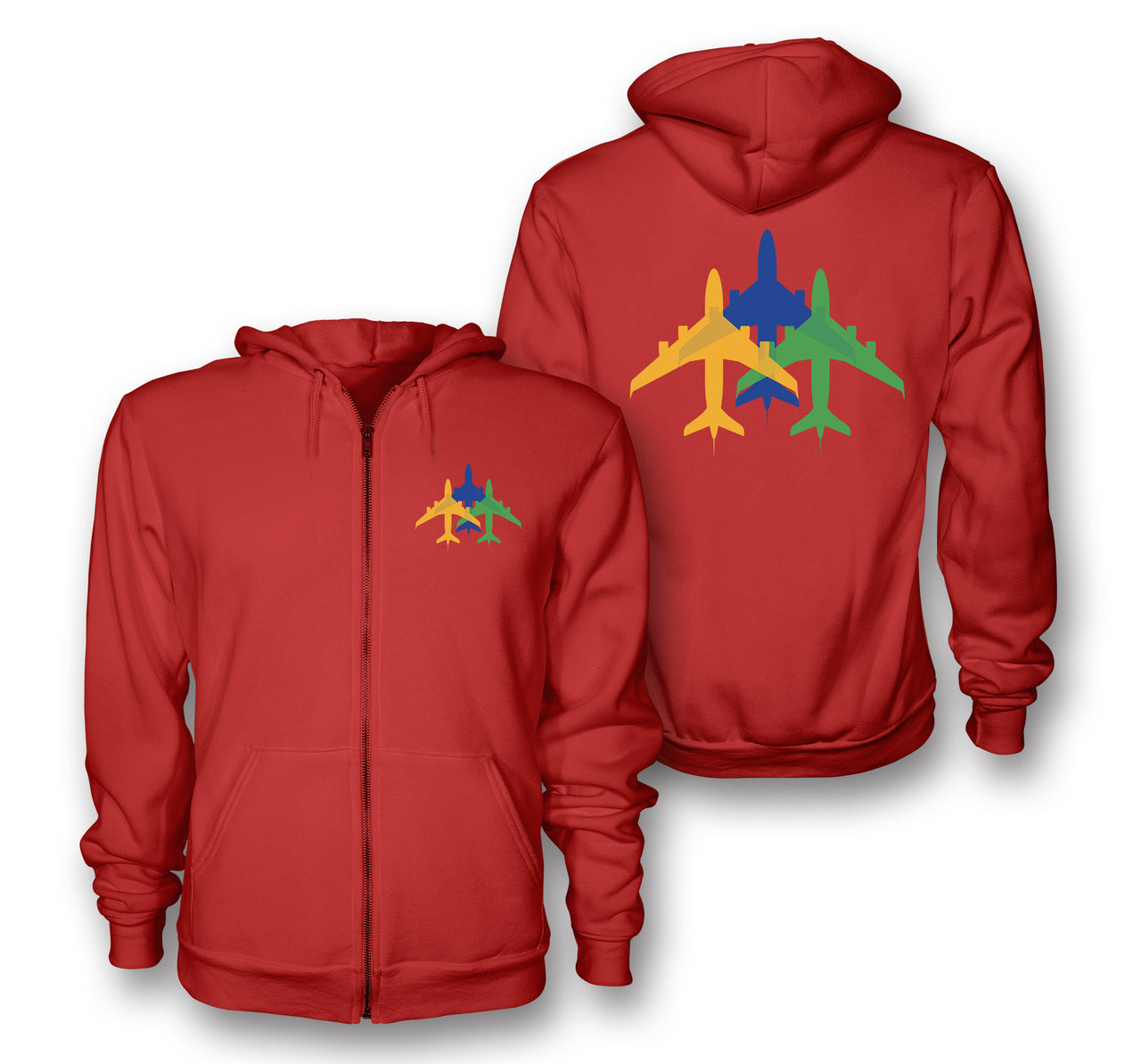 Colourful 3 Airplanes Designed Zipped Hoodies
