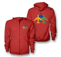 Thumbnail for Colourful 3 Airplanes Designed Zipped Hoodies