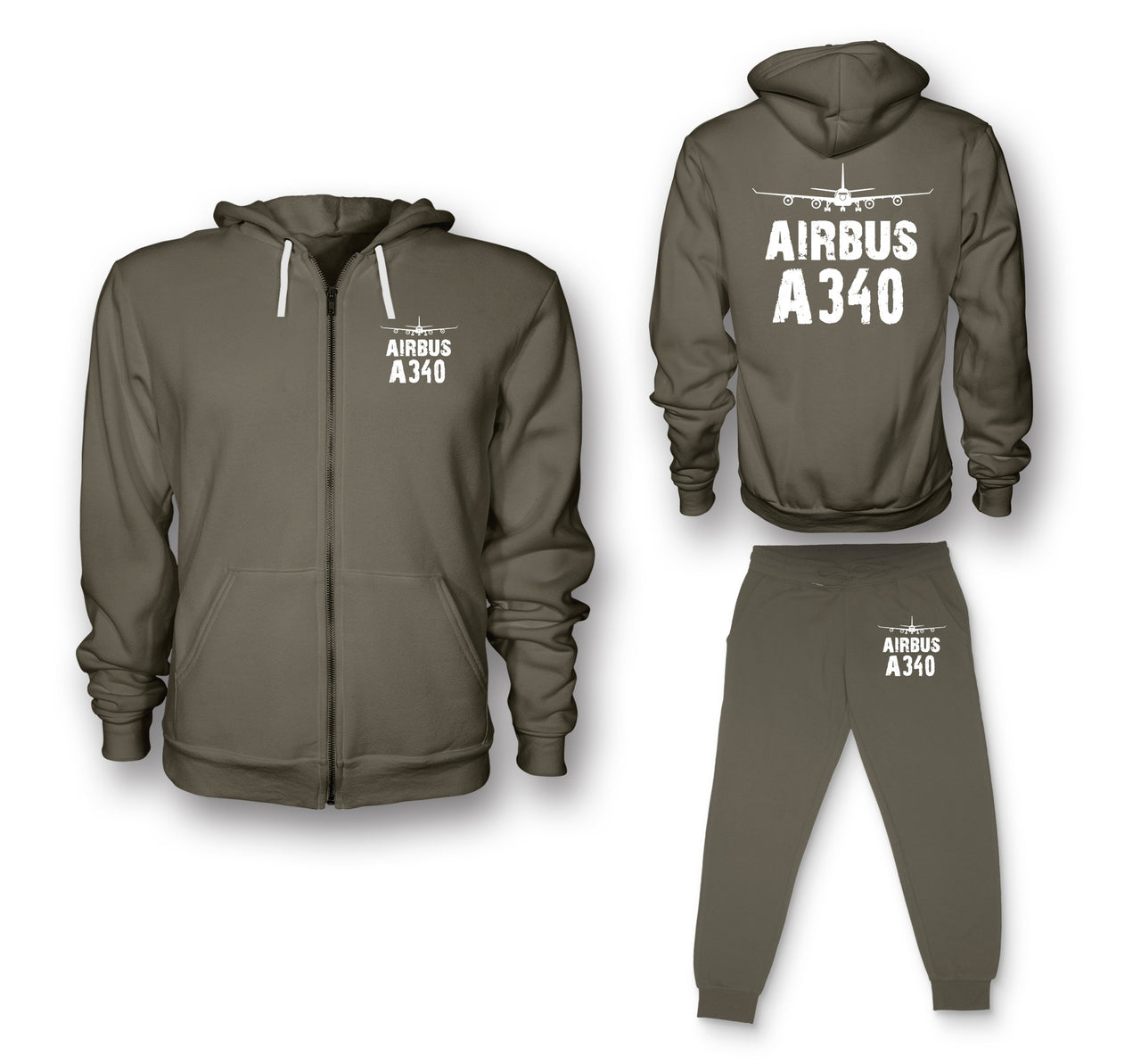 Airbus A340 & Plane Designed Zipped Hoodies & Sweatpants Set