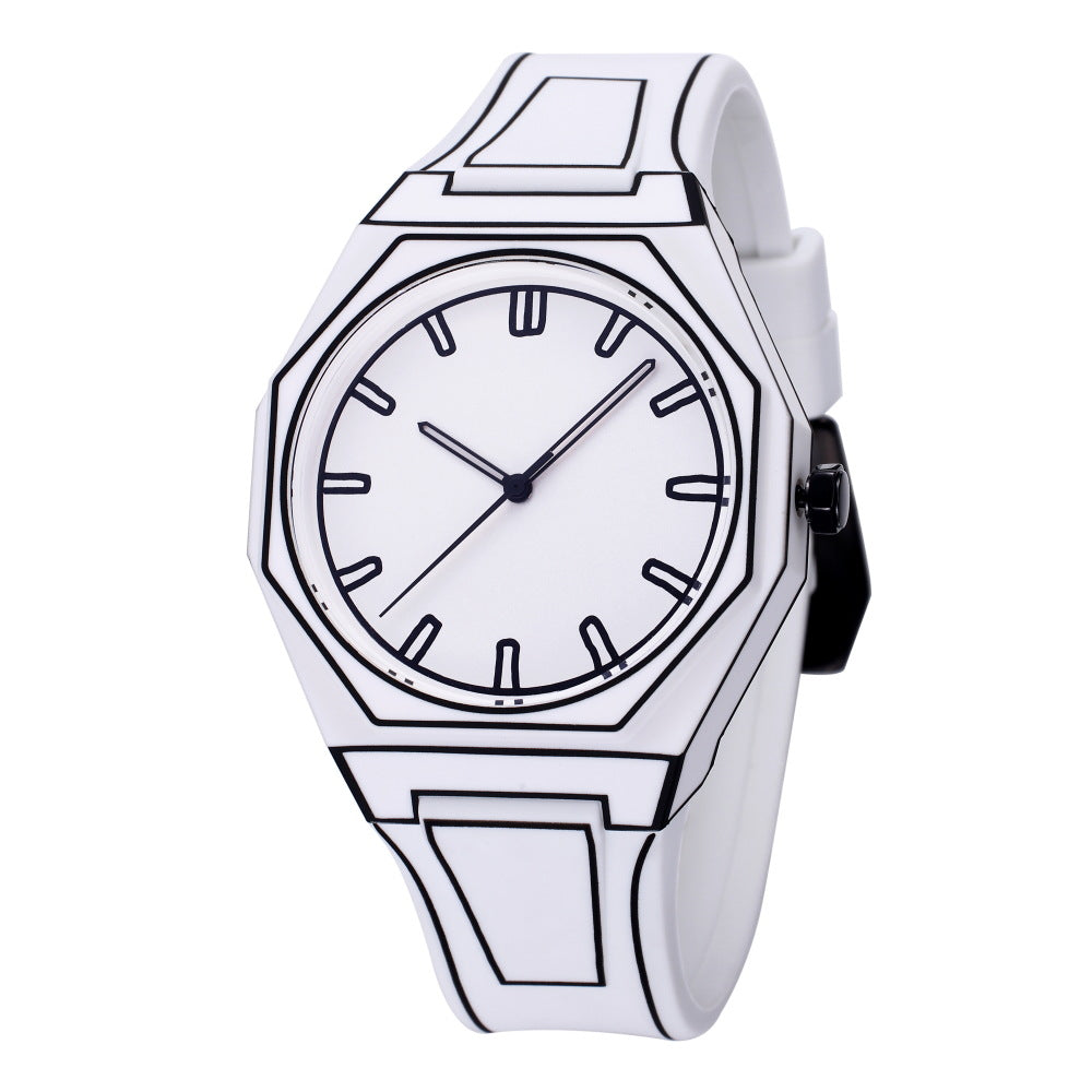 2D Comic Style Watches Black White Quartz Watch