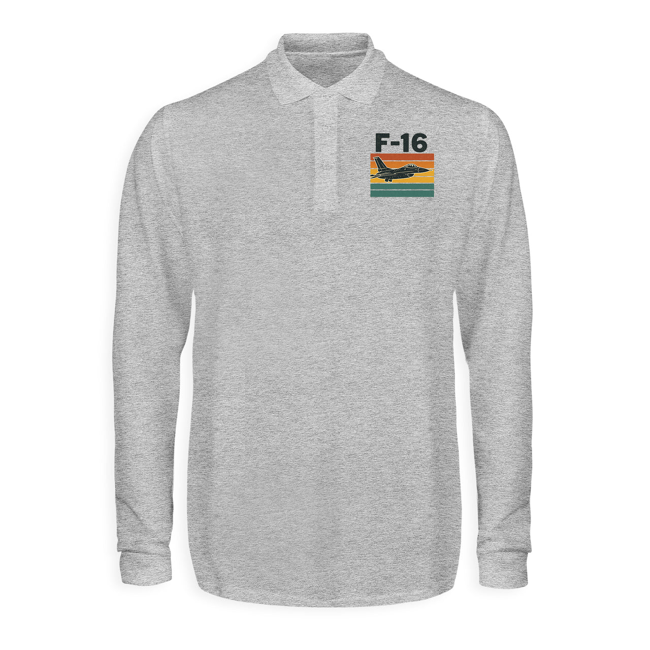 Retro Fighter Jet F16 Designed Long Sleeve Polo T-Shirts