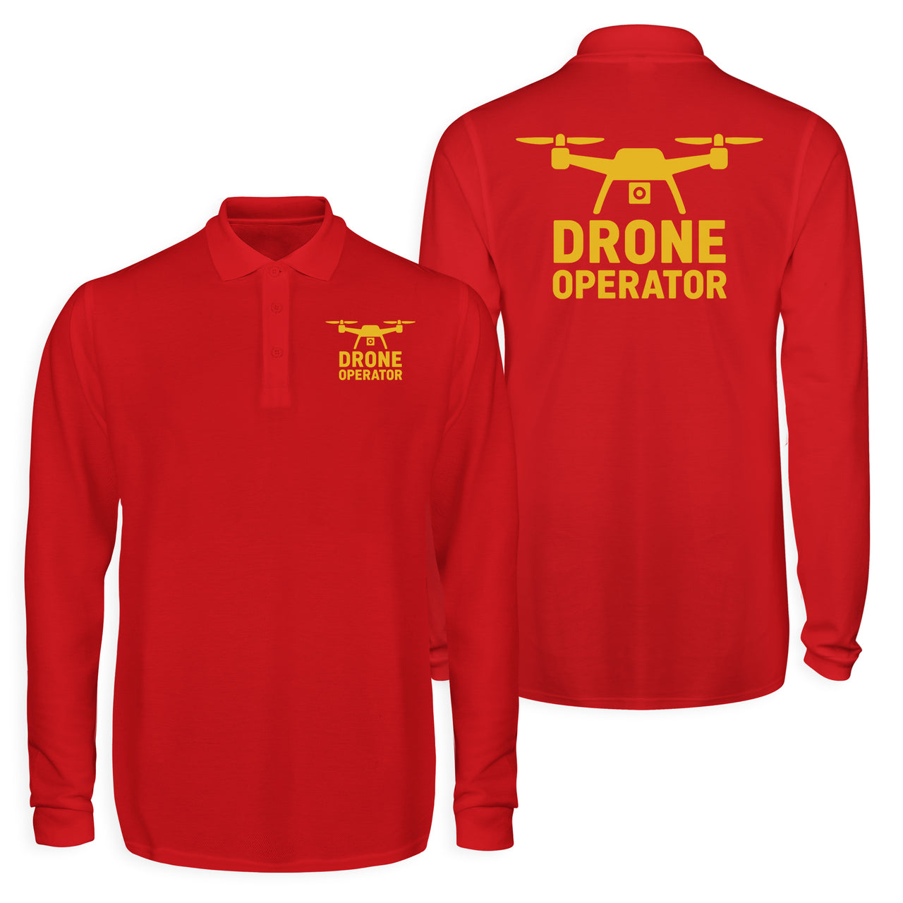 Drone Operator Designed Long Sleeve Polo T-Shirts (Double-Side)