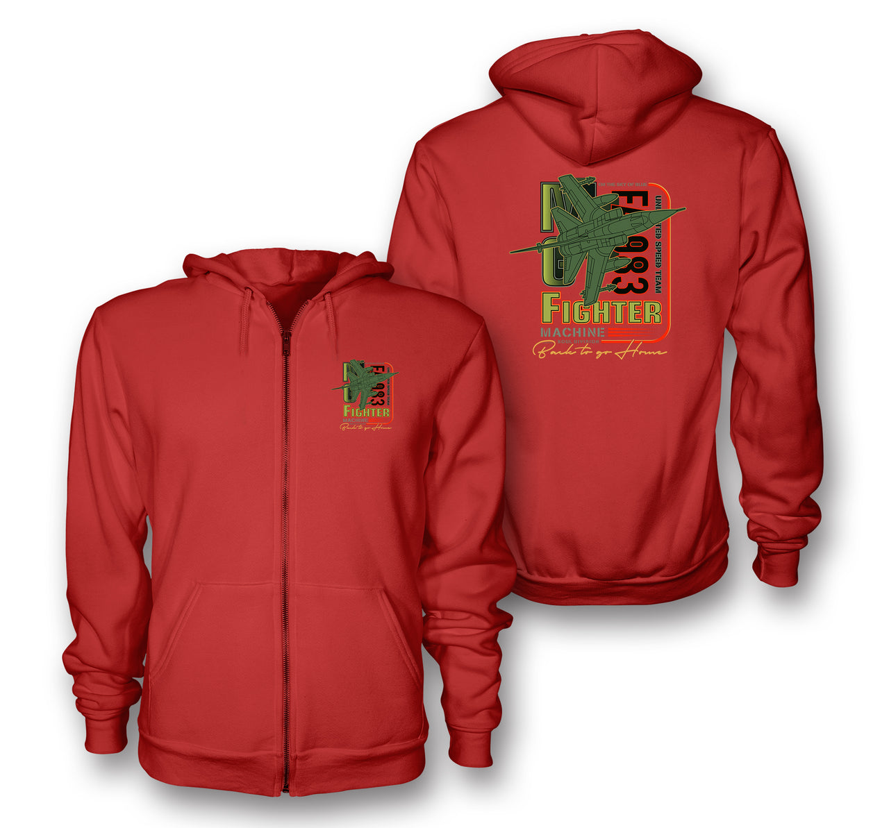 Fighter Machine Designed Zipped Hoodies