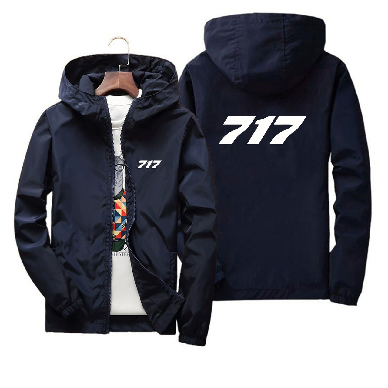 717 Flat Text Designed Thin Windbreaker Jackets
