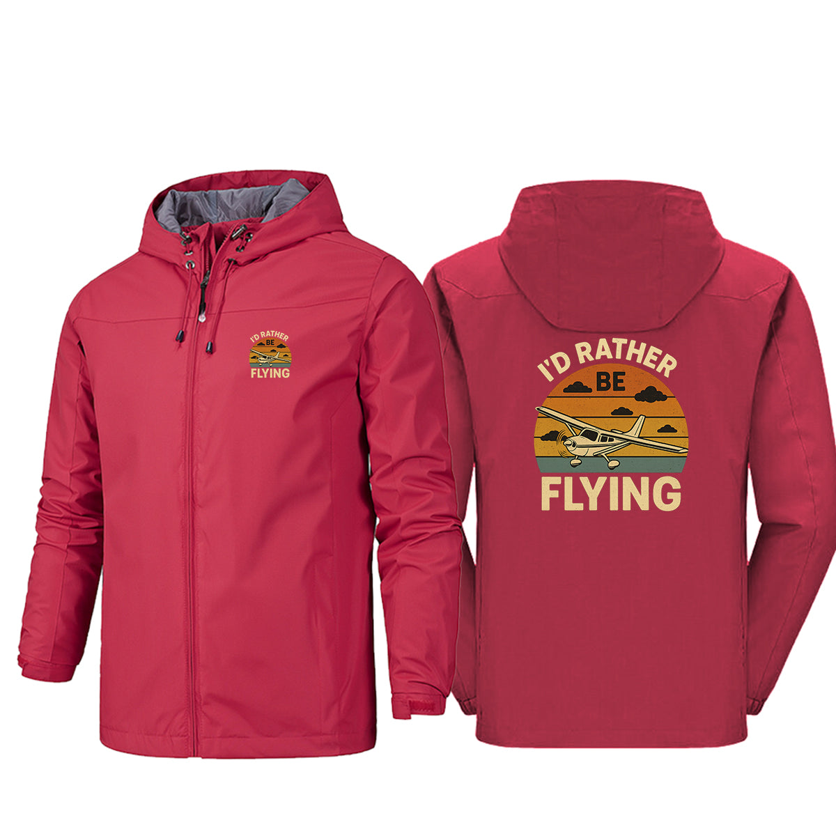 Retro I'D Rather Be Flying Designed Rain Jackets & Windbreakers