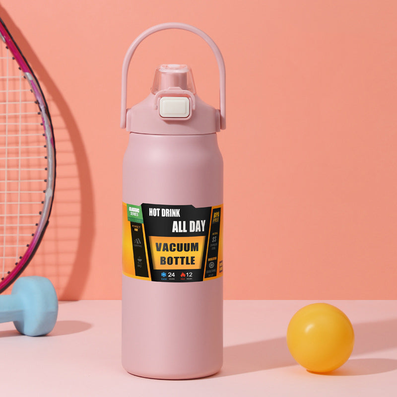 Portable Thermos with Straw Outdoor Sport 304 Stainless Steel Thermal Mug Tumbler Travel Outdoor Vacuum Flasks Hot Water Bottle