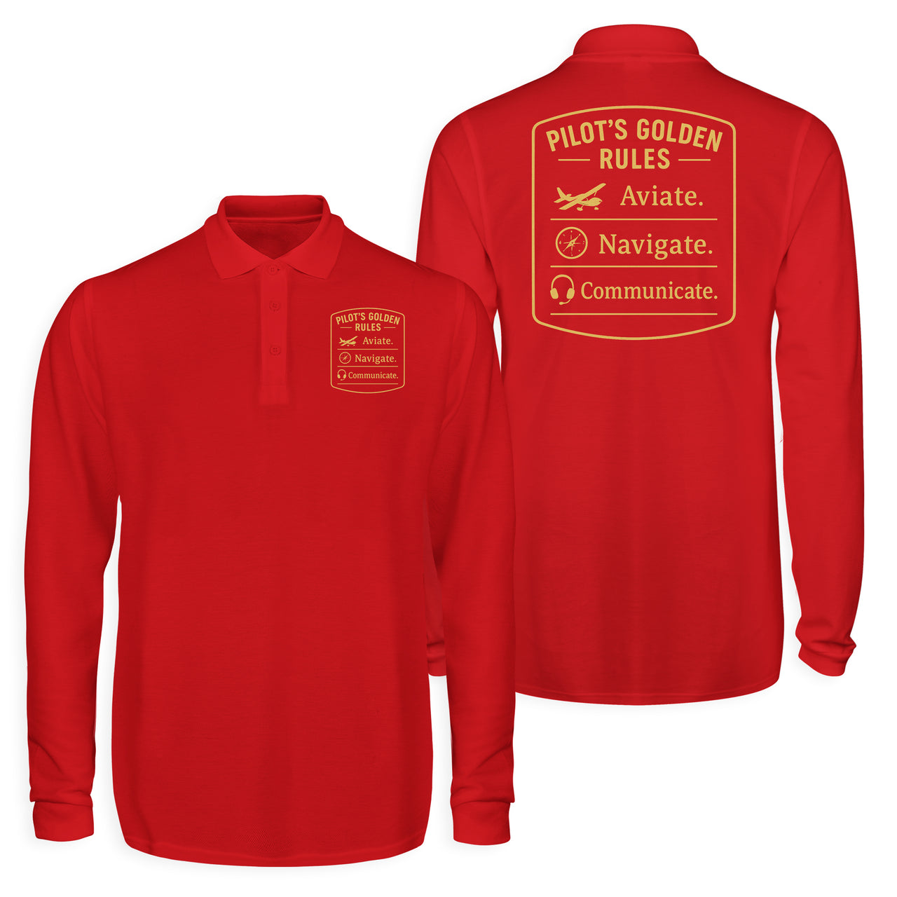 Pilot's Golden Rules Designed Long Sleeve Polo T-Shirts (Double-Side)