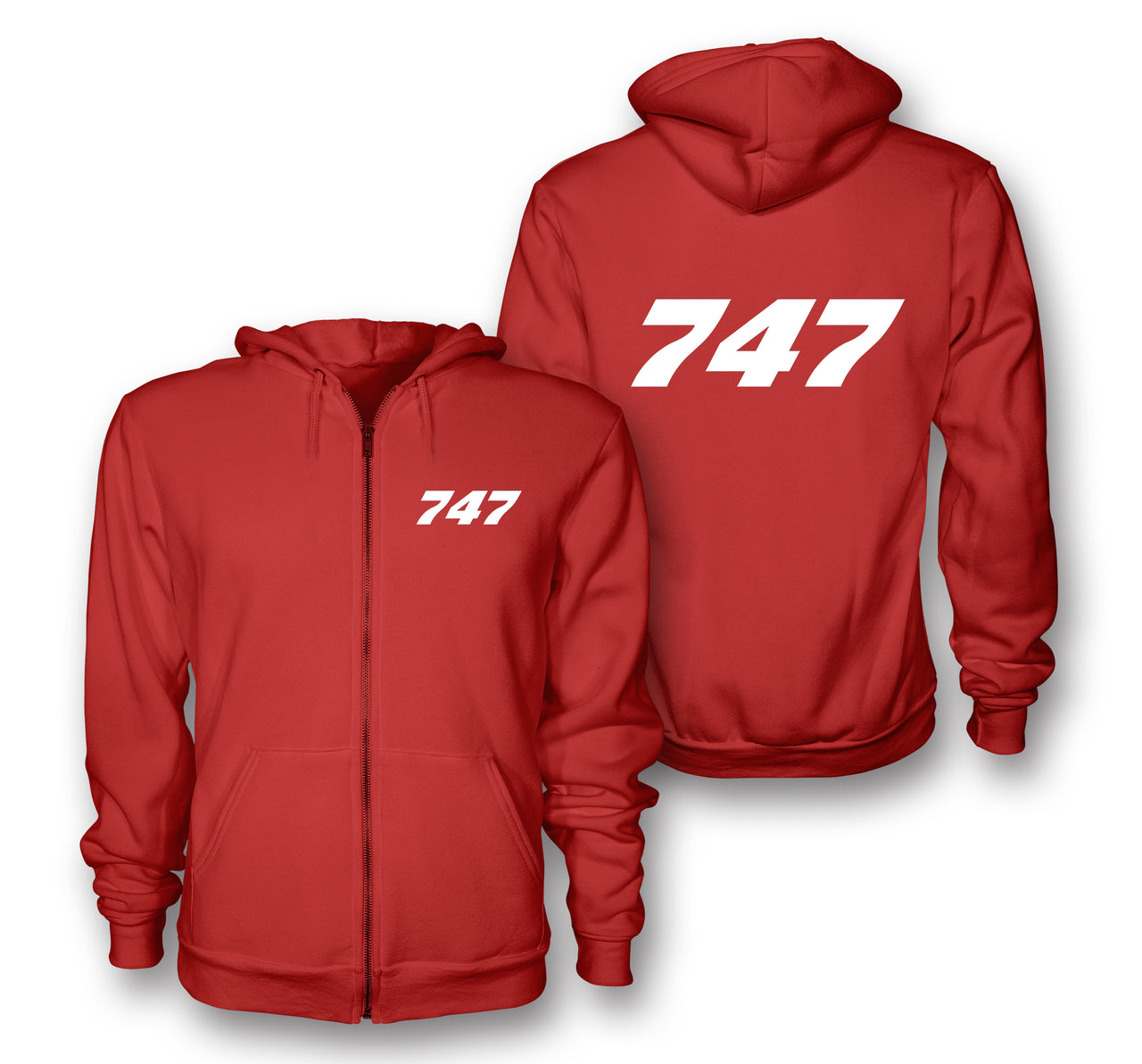 747 Flat Text Designed Zipped Hoodies