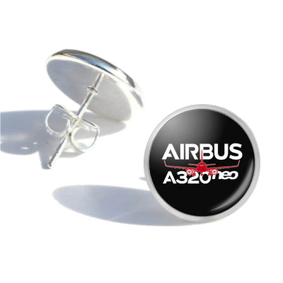 Amazing Airbus A320neo aviation-themed stud earrings, polished stainless steel.