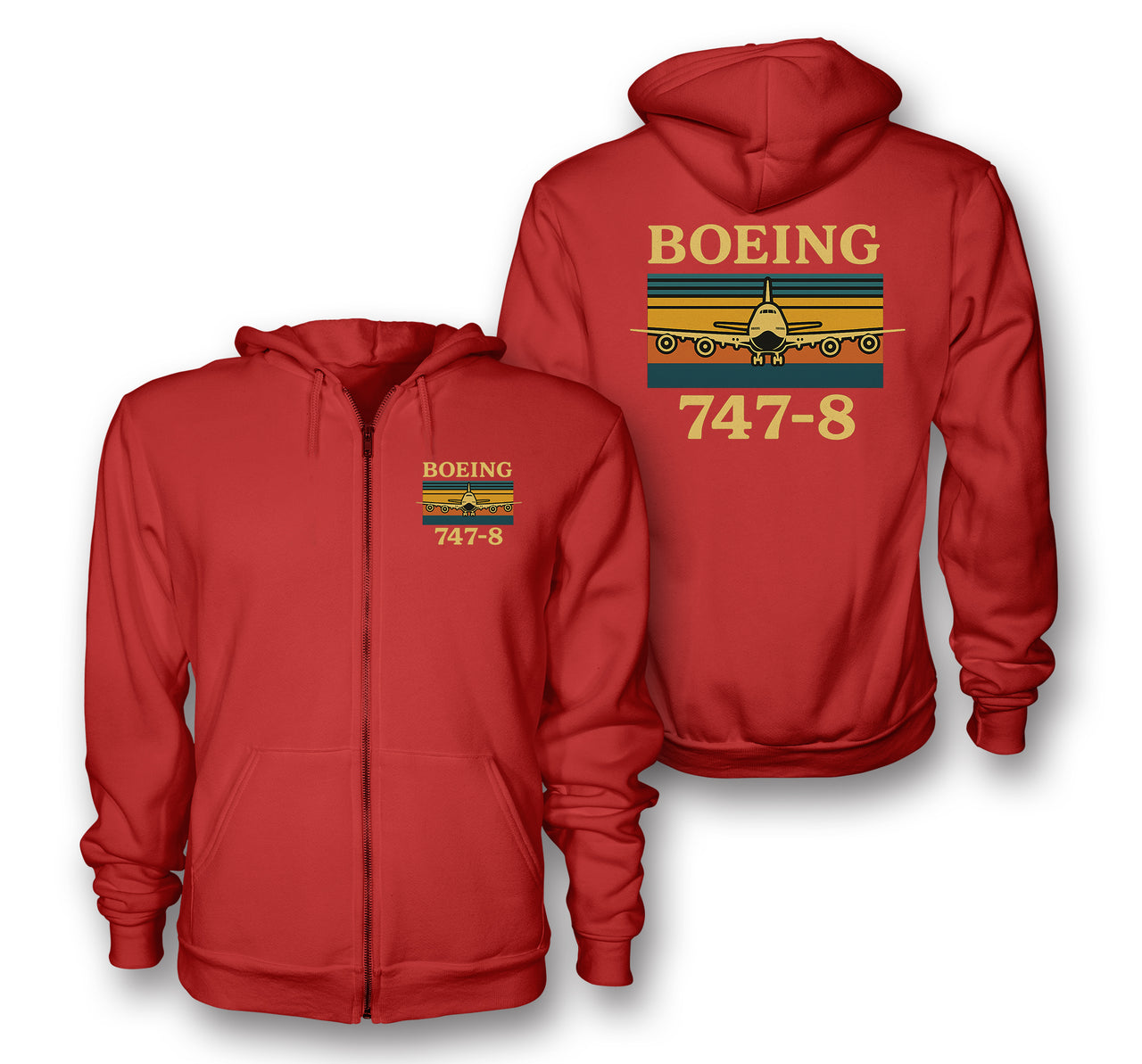 Retro Boeign 747-8 Designed Zipped Hoodies