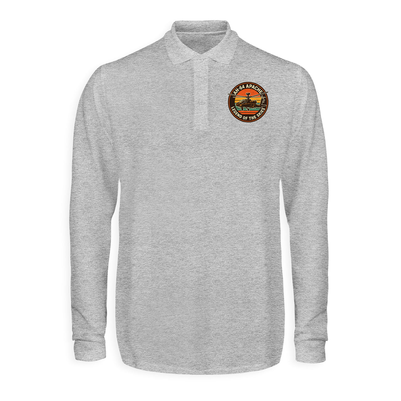 Retro Apache AH-64 Designed Long Sleeve Polo T-Shirts
