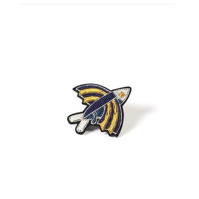 Flying Fish Embroidery aviation brooch, polished alloy body with engraved detail.