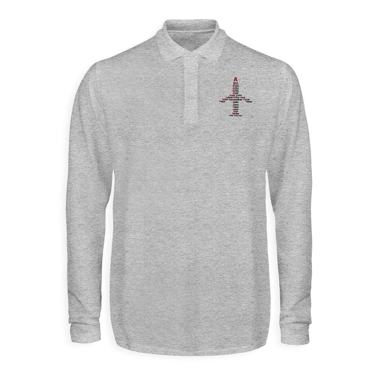 Airplane Shape Aviation Alphabet Designed Long Sleeve Polo T-Shirts