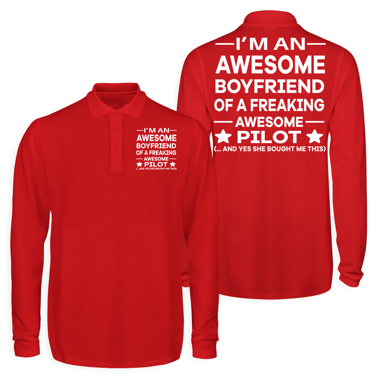 I am an Awesome Boyfriend Designed Long Sleeve Polo T-Shirts (Double-Side)