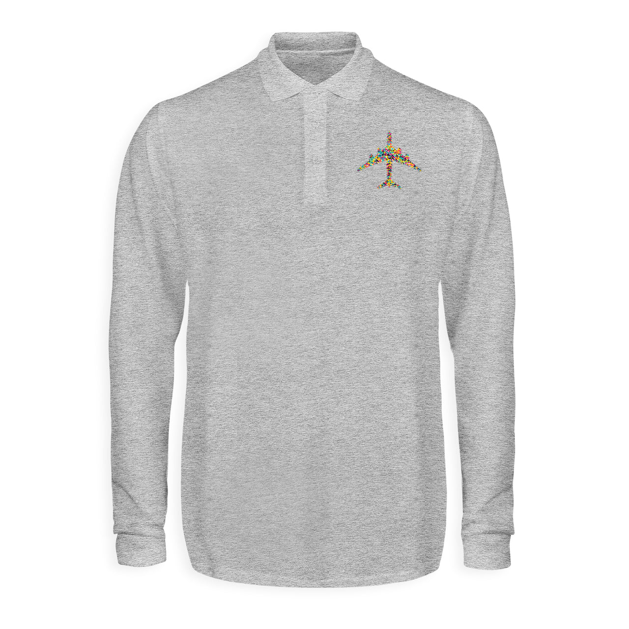 Colourful Airplane Designed Long Sleeve Polo T-Shirts