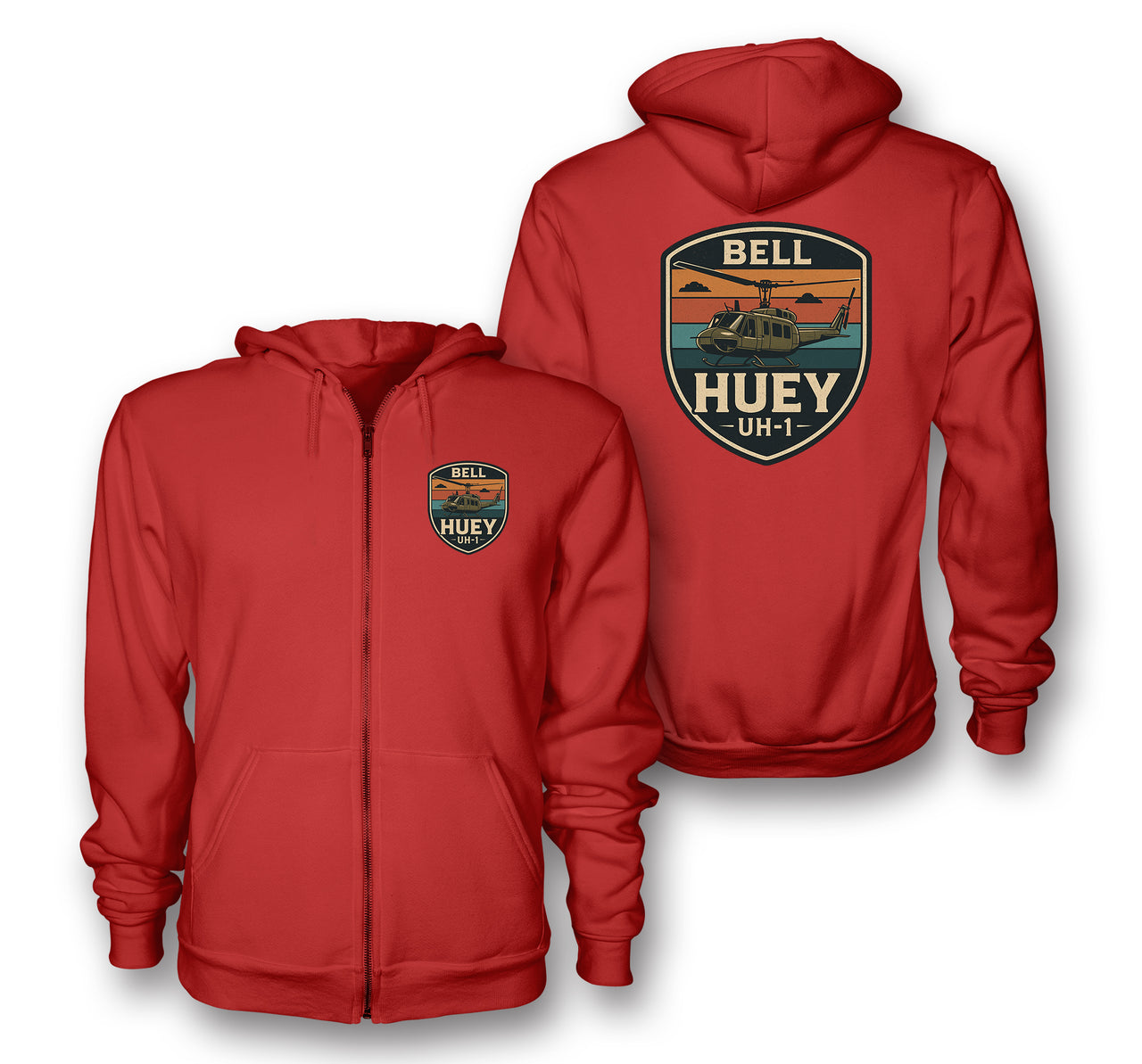 Retro BELL HUEY UH-1 Designed Zipped Hoodies