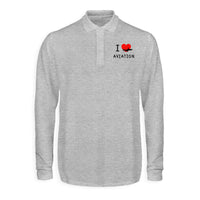 Thumbnail for I Love Aviation Designed Long Sleeve Polo T-Shirts