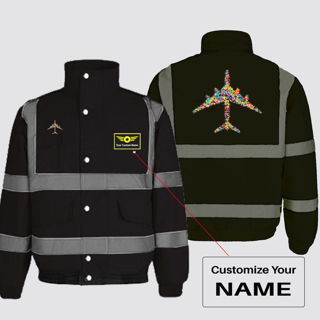 Colourful Airplane Designed Reflective Winter Jackets
