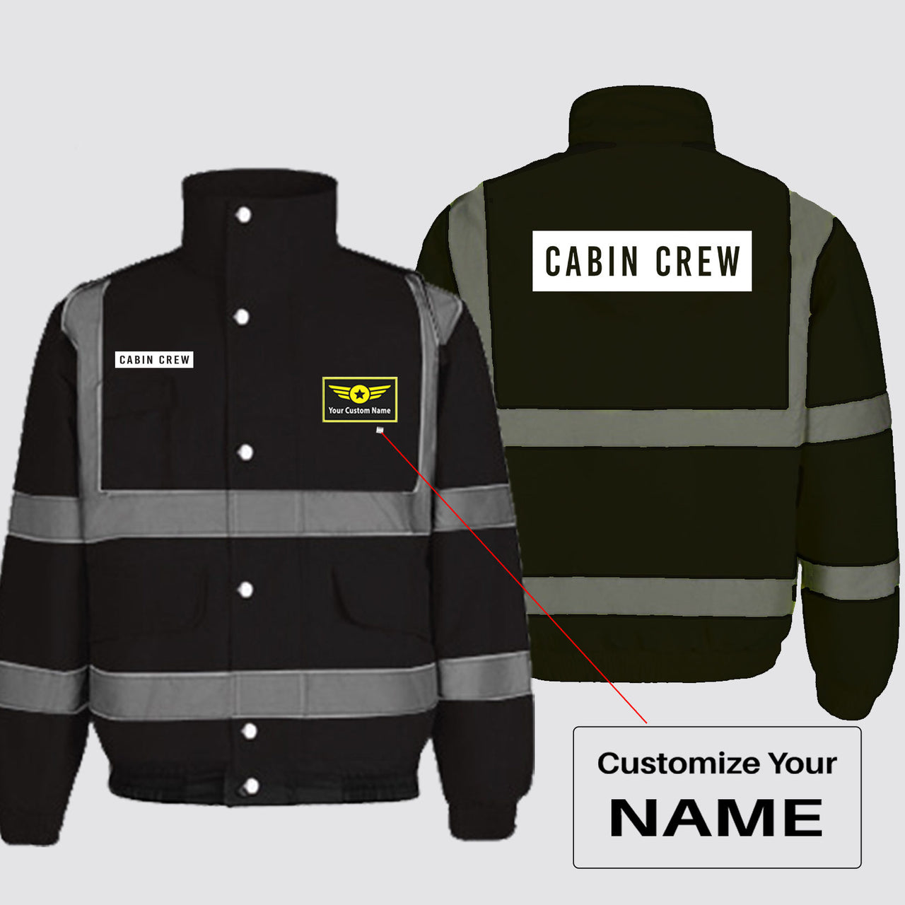 Cabin Crew Text Designed Reflective Winter Jackets