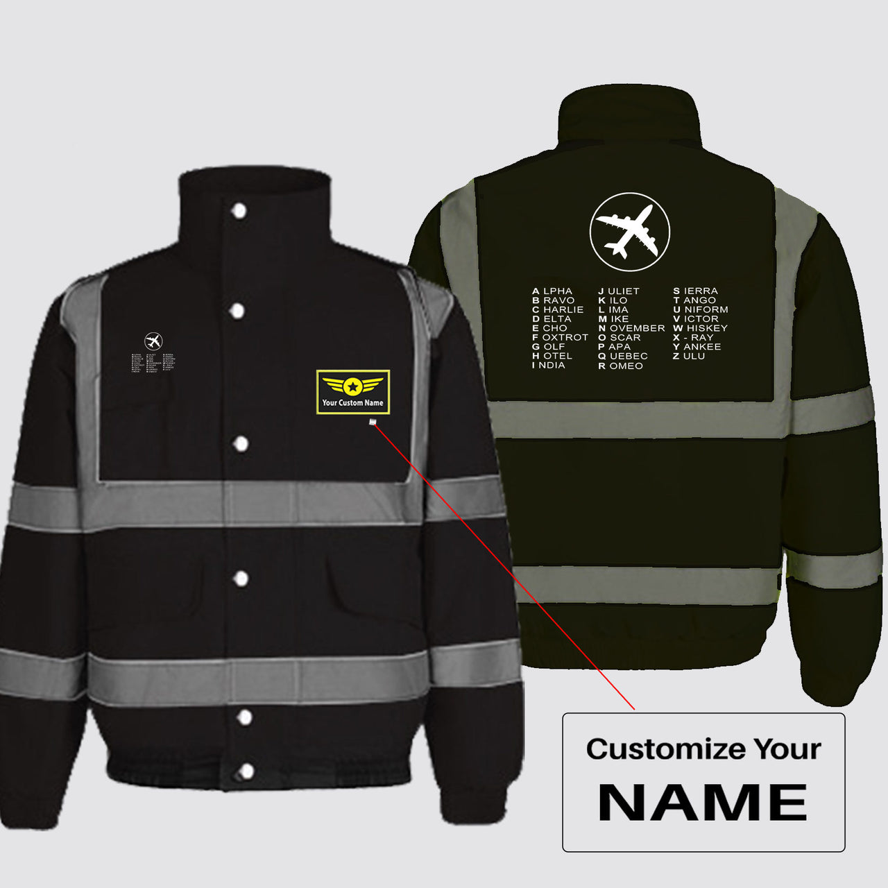 Aviation Alphabet 2 Designed Reflective Winter Jackets