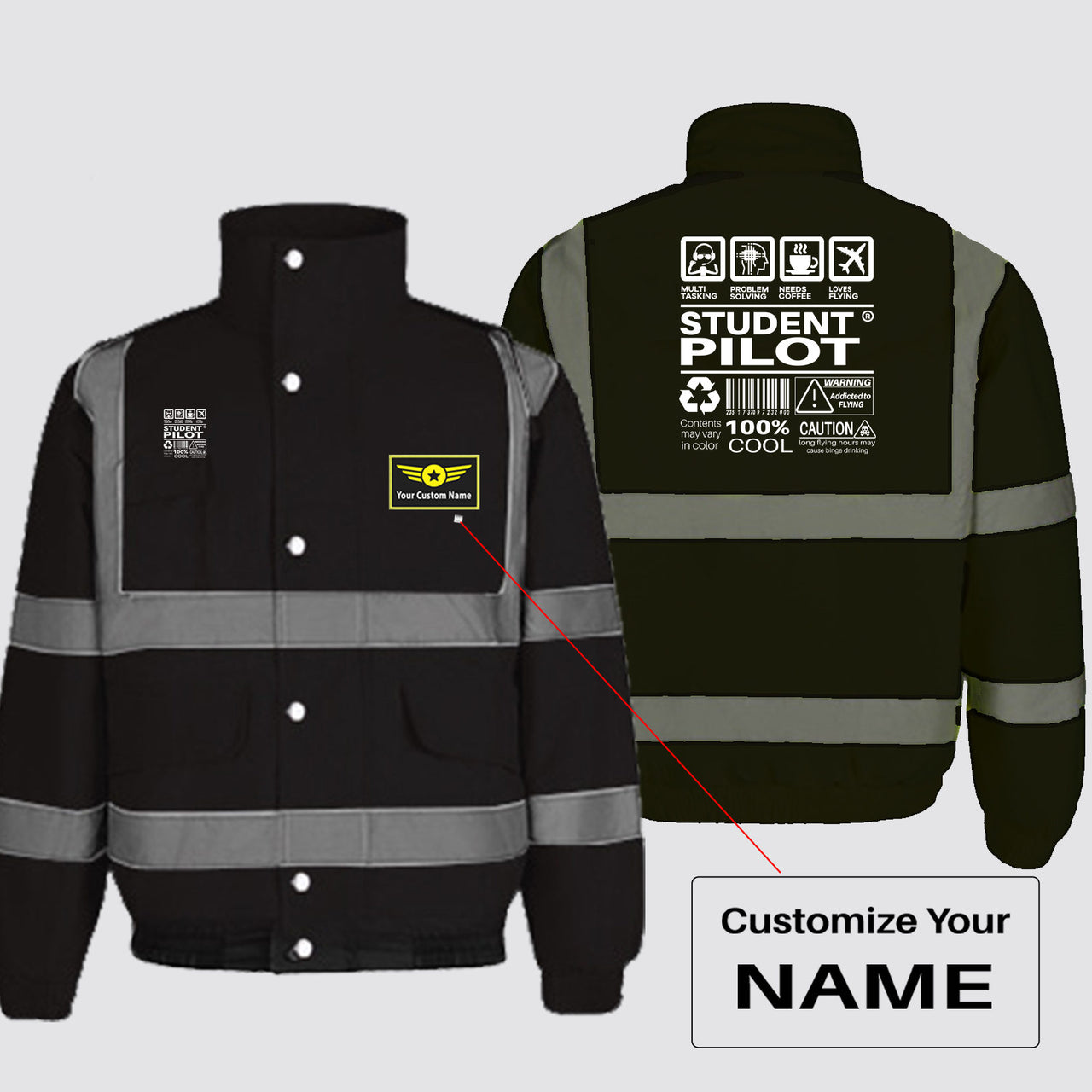Student Pilot Label Designed Reflective Winter Jackets