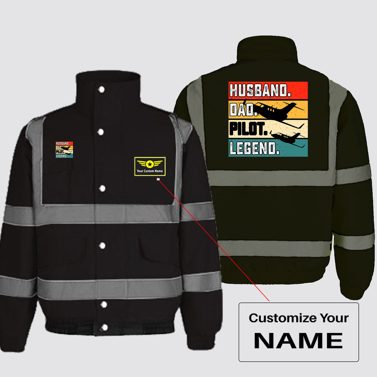 Husband & Dad & Pilot & Legend Designed Reflective Winter Jackets