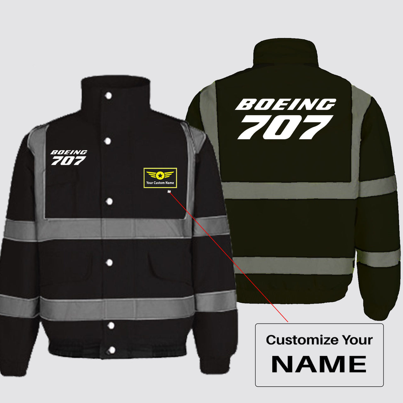 Boeing 707 & Text Designed Reflective Winter Jackets