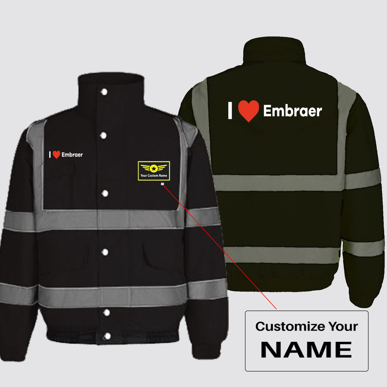 I Love Embraer Designed Reflective Winter Jackets