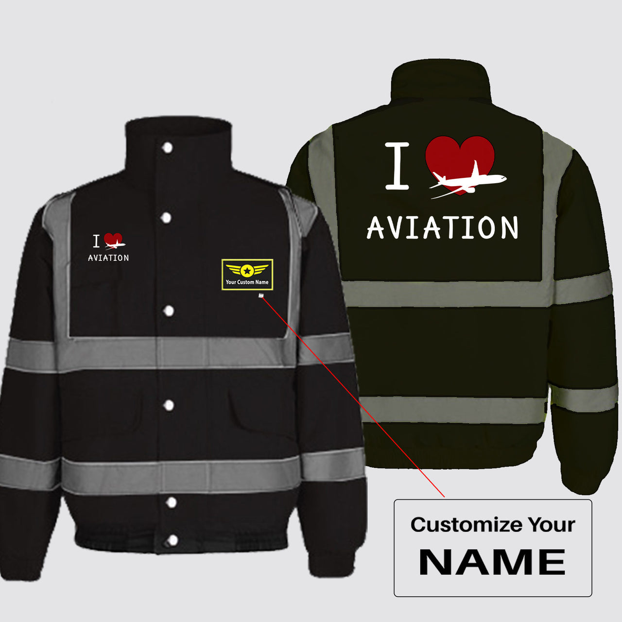 I Love Aviation Designed Reflective Winter Jackets