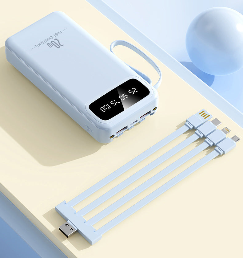 10000mAh 4-in-1 Built-in Cable Power Bank: Fast Charging