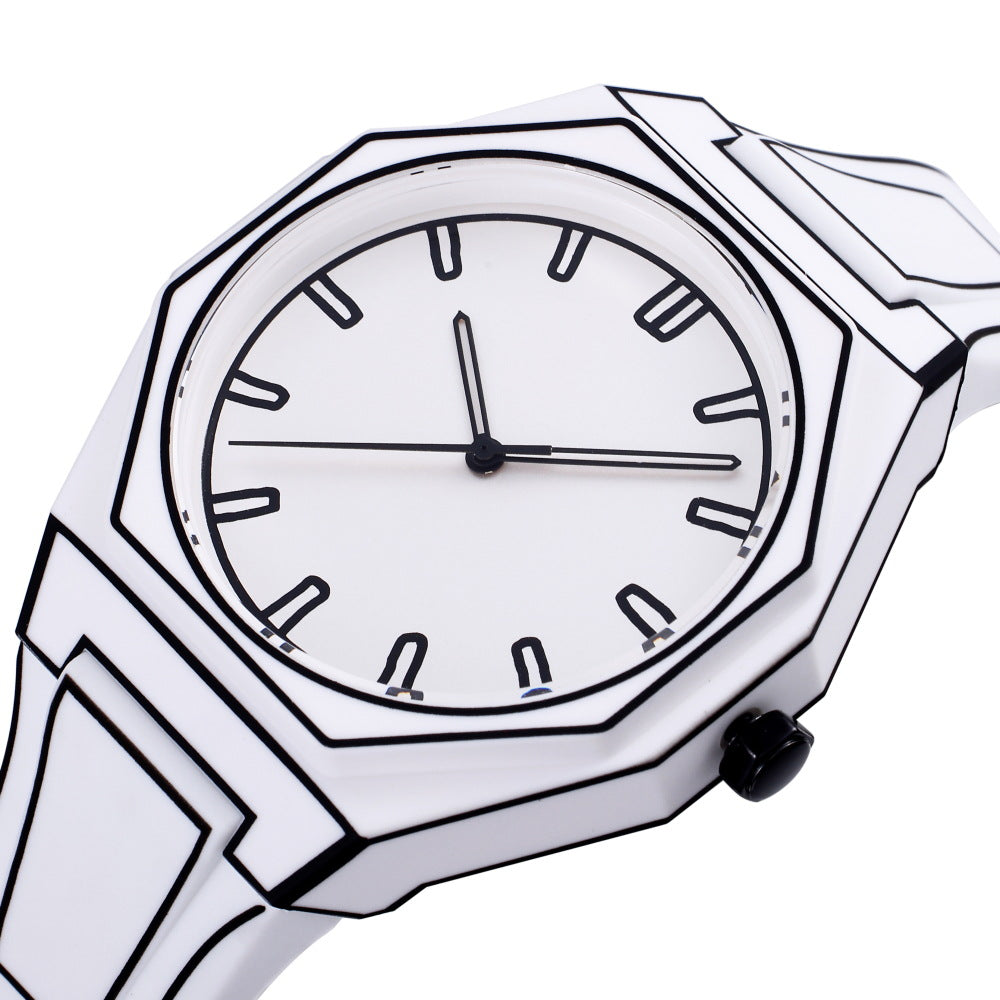 2D Comic Style Watches Black White Quartz Watch