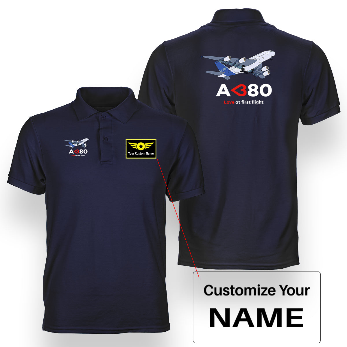 Airbus A380 Love at first flight Designed Double Side Polo T-Shirts