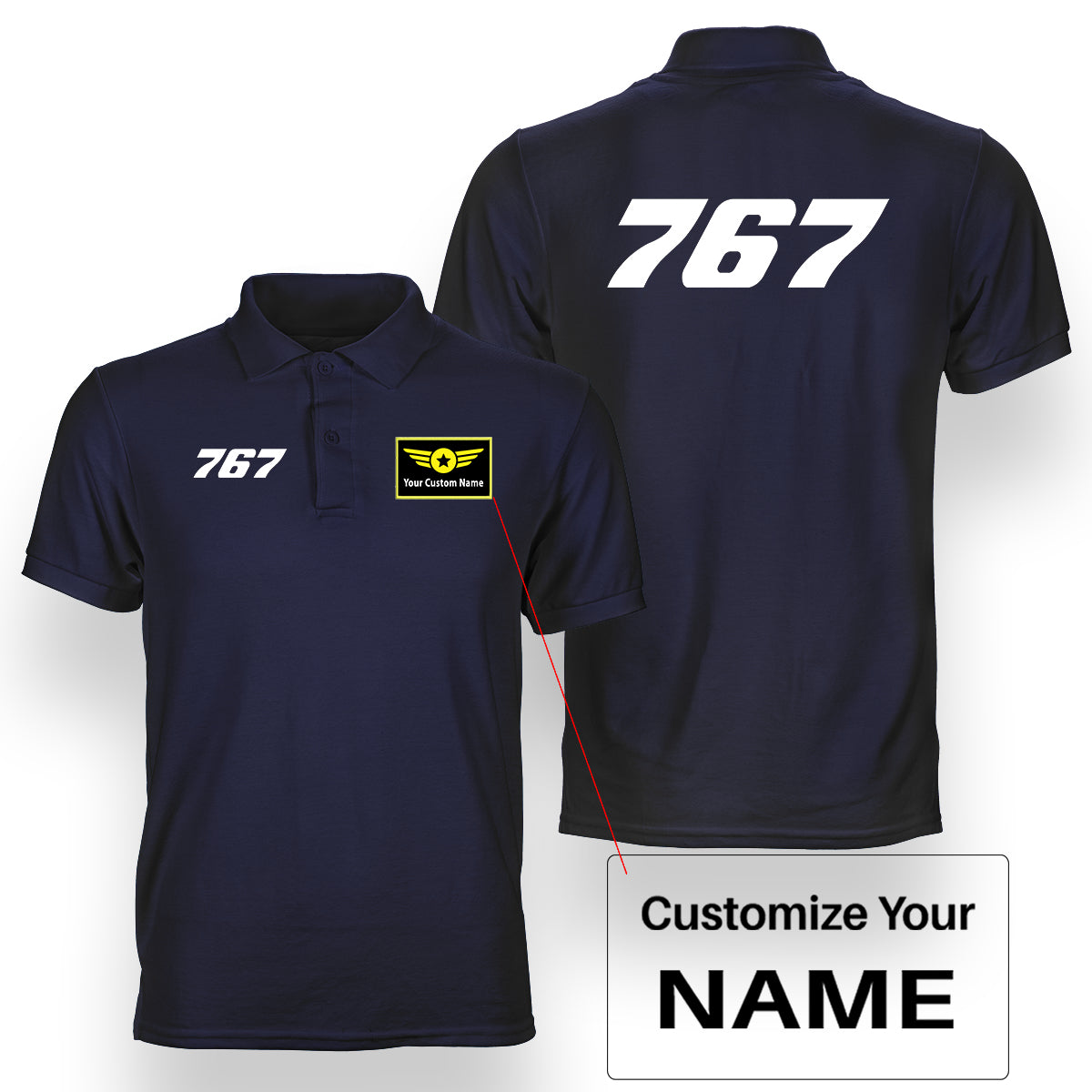 767 Flat Text Designed Double Side Polo T-Shirts