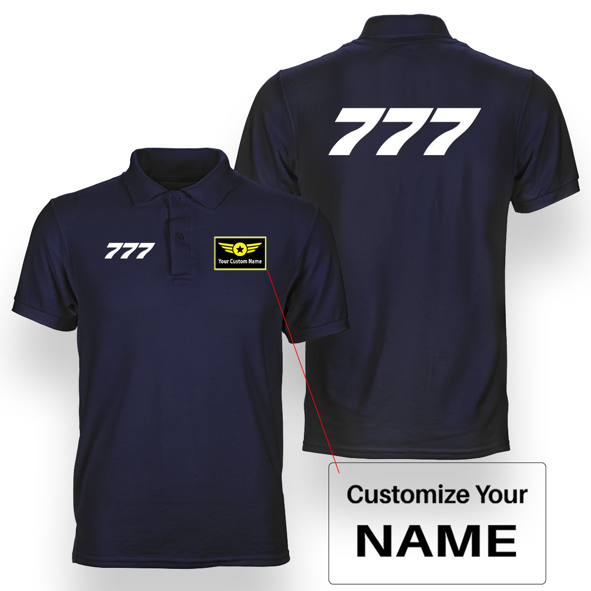777 Flat Text Designed Double Side Polo T-Shirts