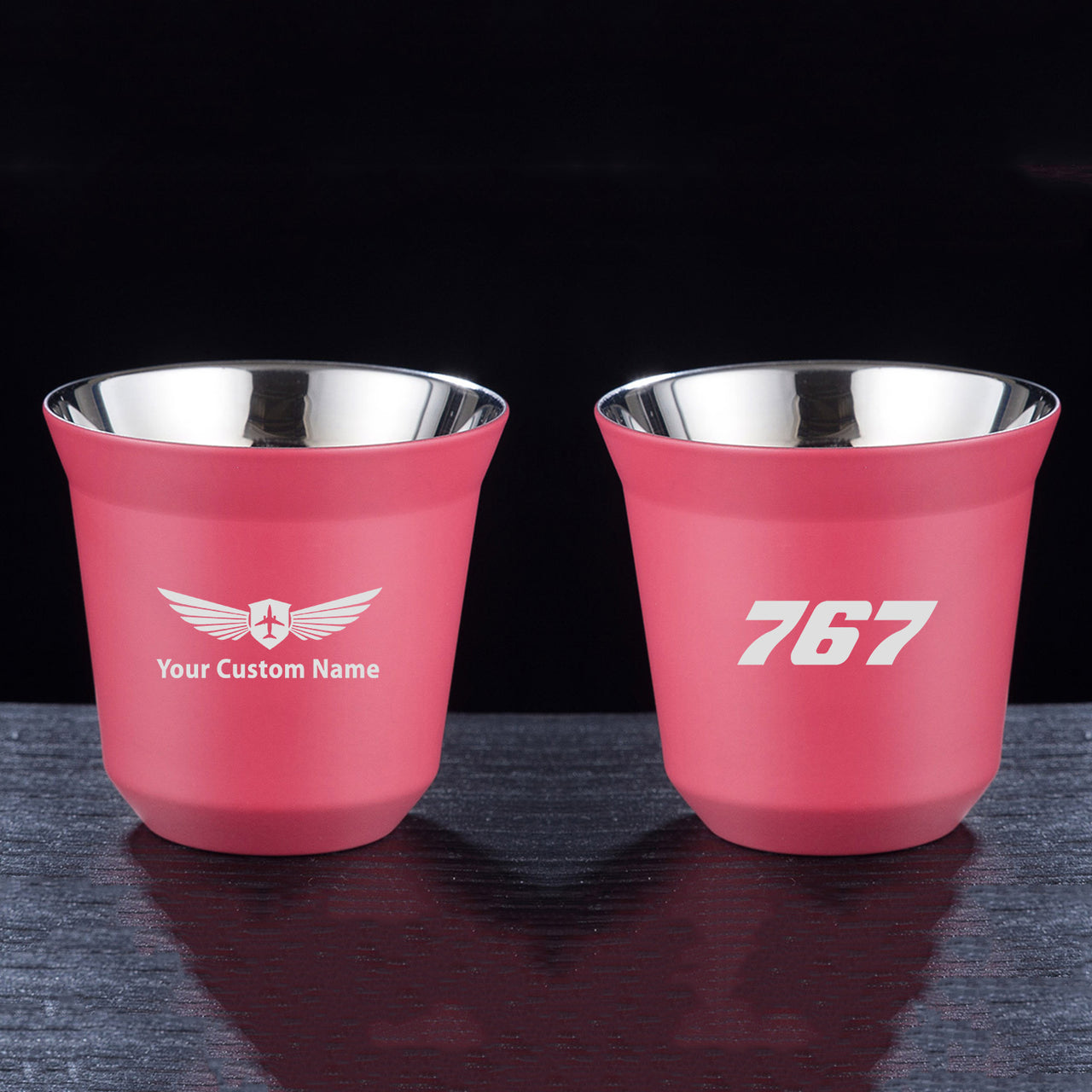 767 Flat Text Designed Double Wall Stainless Steel Coffee Mugs