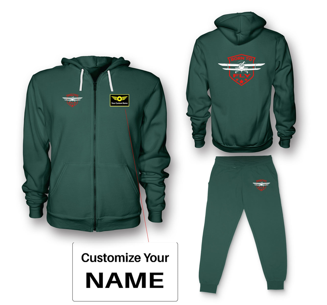 Born To Fly Designed Designed Zipped Hoodies & Sweatpants Set