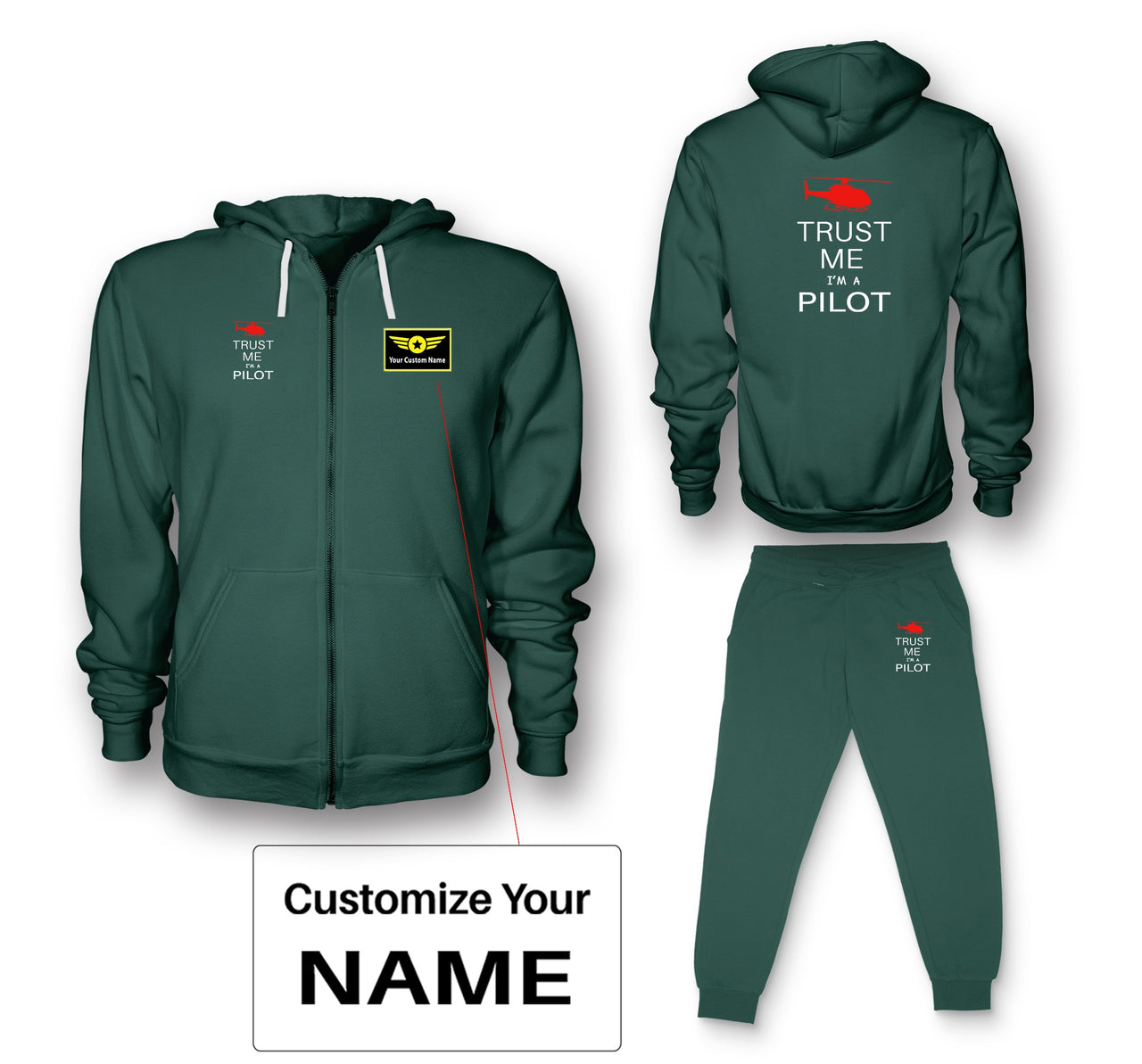Trust Me I'm a Pilot (Helicopter) Designed Zipped Hoodies & Sweatpants Set