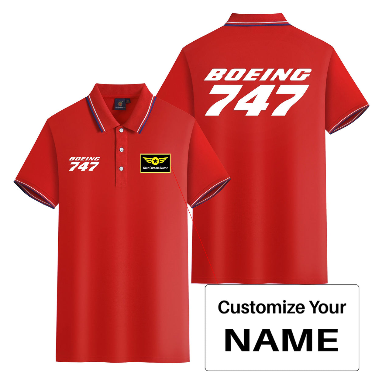 Boeing 747 & Text Designed Stylish Polo T-Shirts (Double-Side)