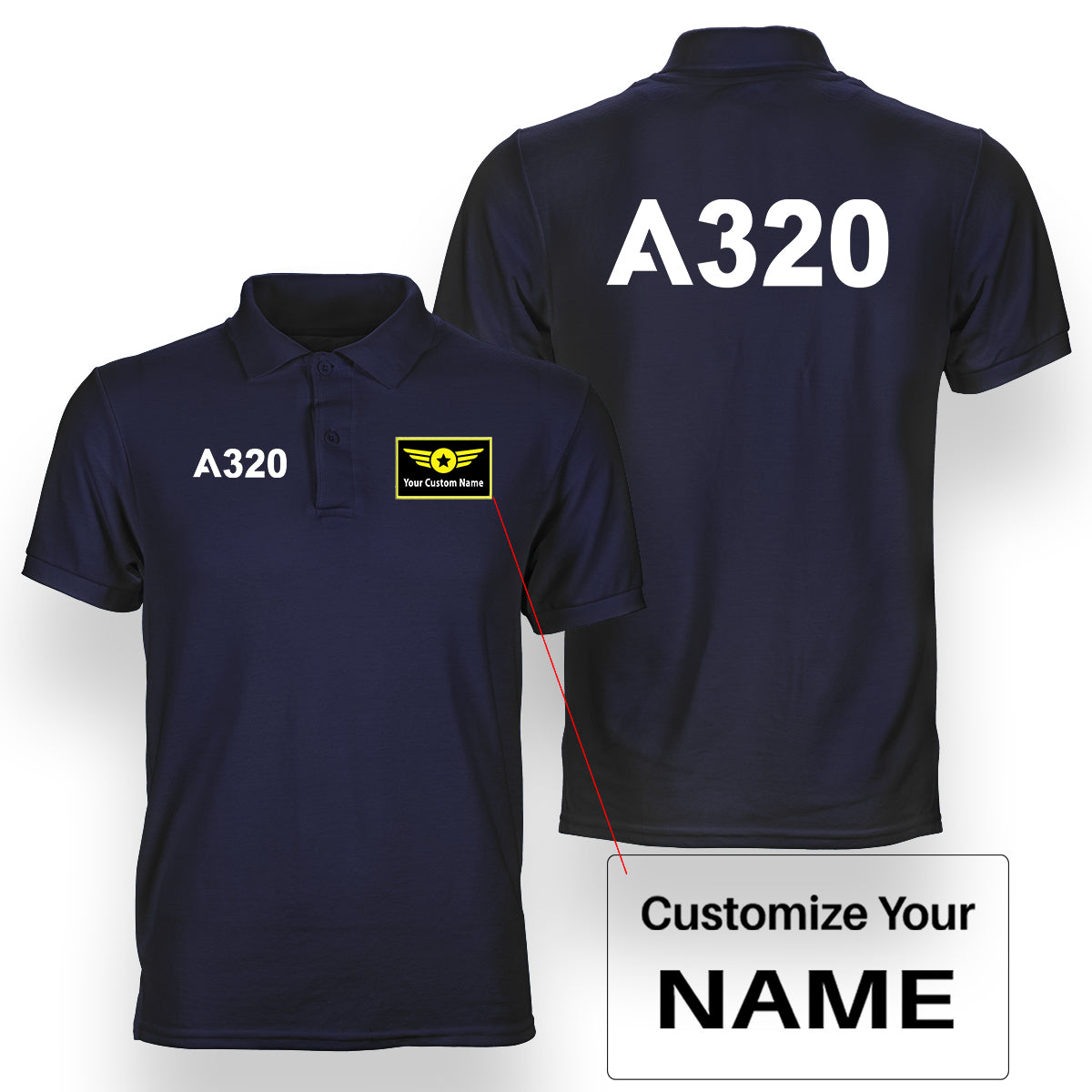 A320 Flat Text Designed Double Side Polo T-Shirts
