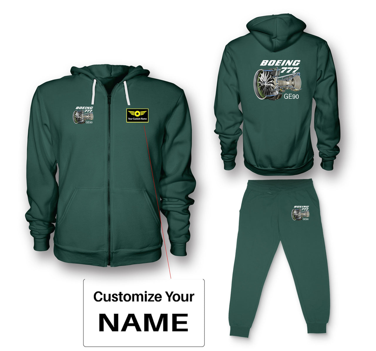 Boeing 777 & GE90 Engine Designed Zipped Hoodies & Sweatpants Set